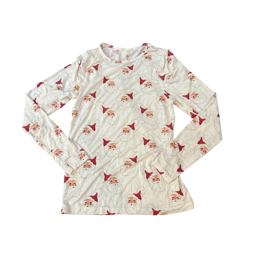 Pink Chicken Pajama Top Kids Ivory Vintage Santa Print Christmas SIZE 14Y